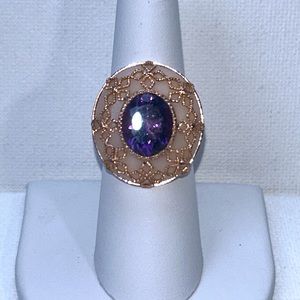 NWOT Sterling Silver 14k Rose Gold Plt Peruvian Pink Opal Amethyst Gemstone Ring